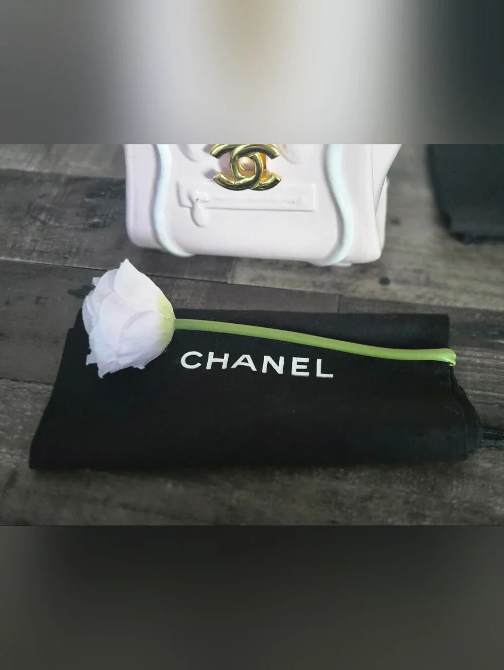 CHANEL Black Dust Bag with White Logo